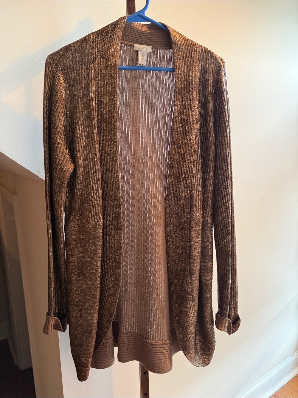Chico’s Soft Open-Front Velvet Cardigan Sweater - Brown